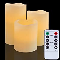 Velas LED con pilas y sin llama: Luces reales de pilar de cera con control remoto Parpadeo eléctrico falso para…